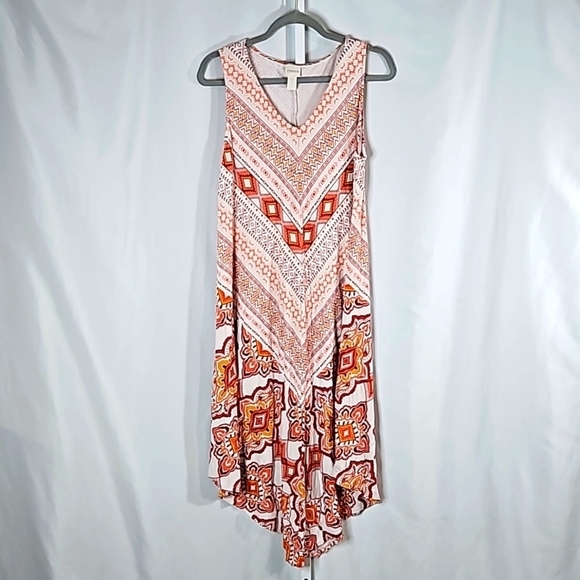 Chico's Dresses & Skirts - Chicos 2 VNeck Orange & White Paisley Hi/Low Dress Medium